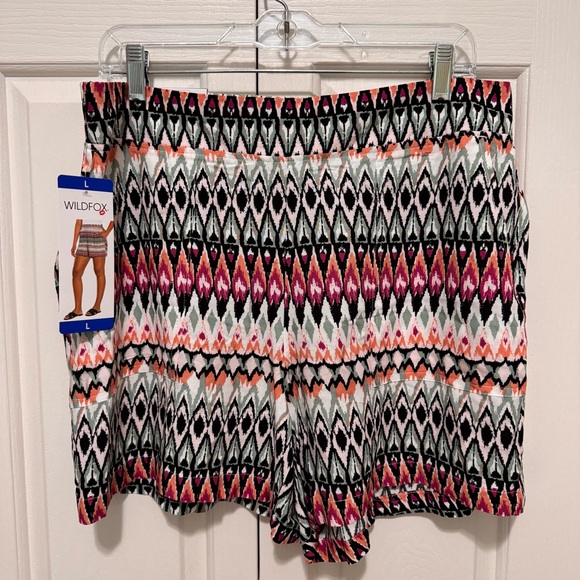 Wildfox Geo Print Pull-On Shorts Front Patch Pockets Orange Multi L - Picture 2 of 13